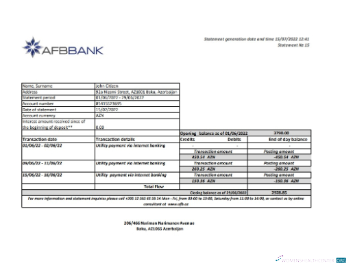 Download Azerbaijan Afbbank bank statement excel version 2 Photoshop template